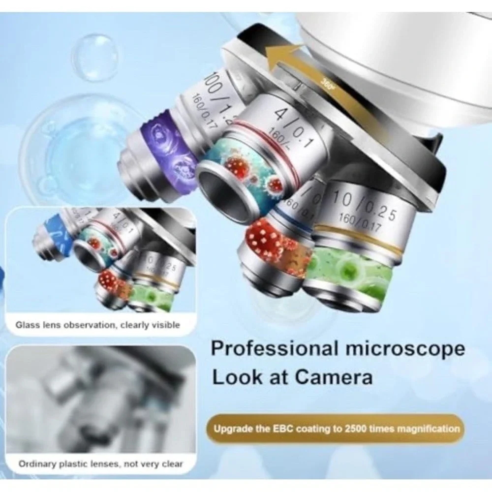 (b34/64)Adult Trinocular Microscope Wf10X and Wf25X Eyepieces 40X-5000X Mag